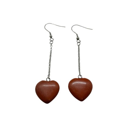 earrings steel silver long with brown hearts1